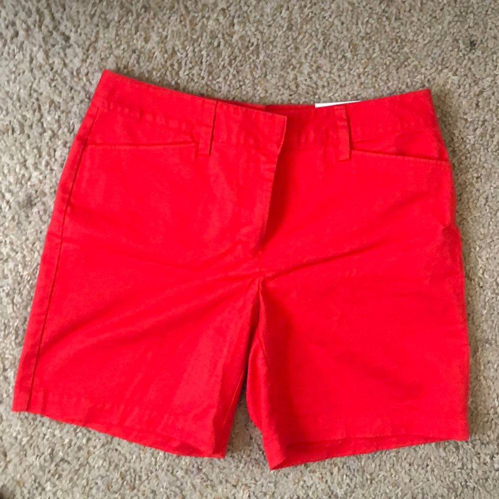 Coral red Lands’ End shorts